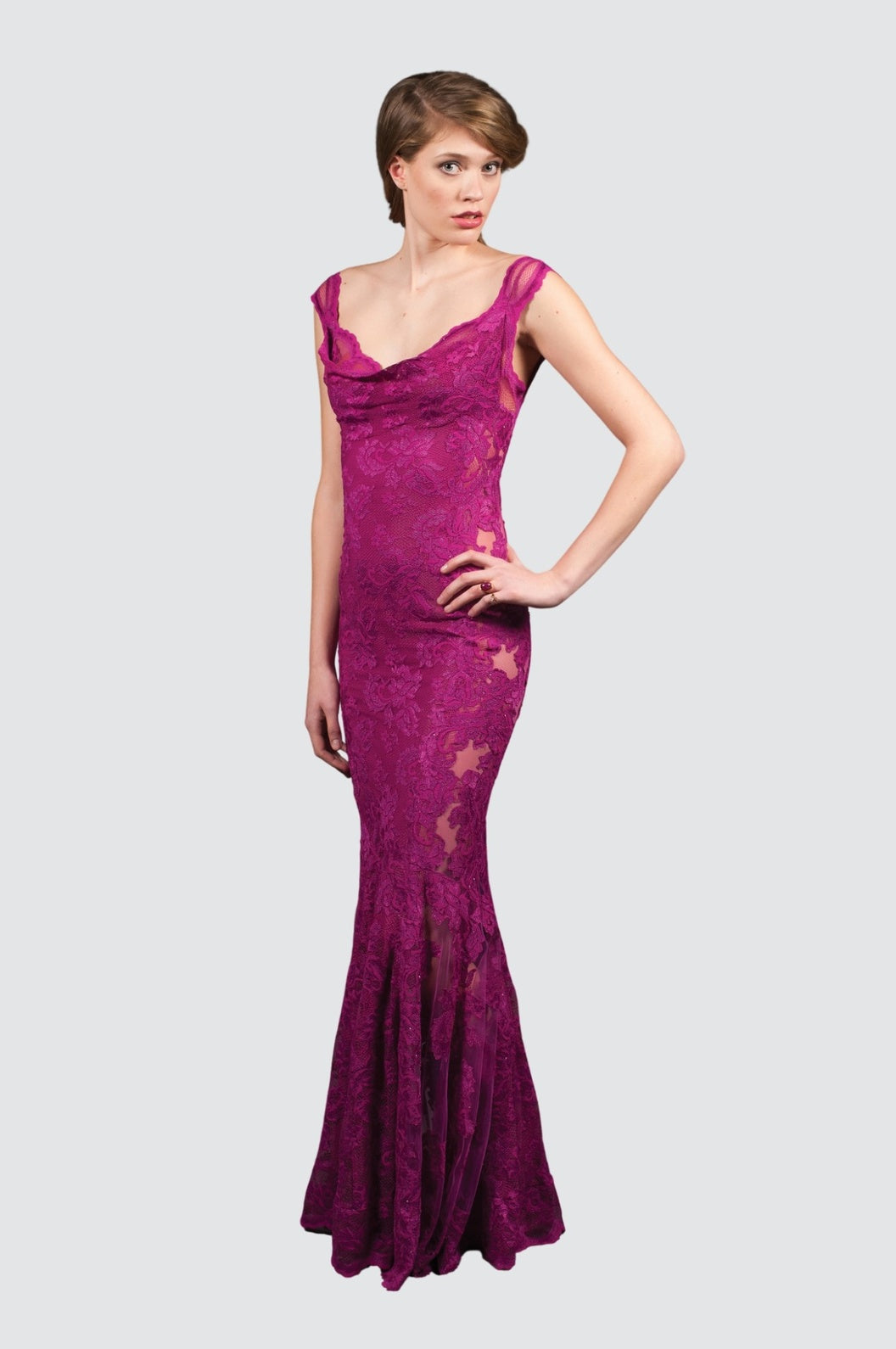 Lace Mermaid Gown with Illusion Tulle