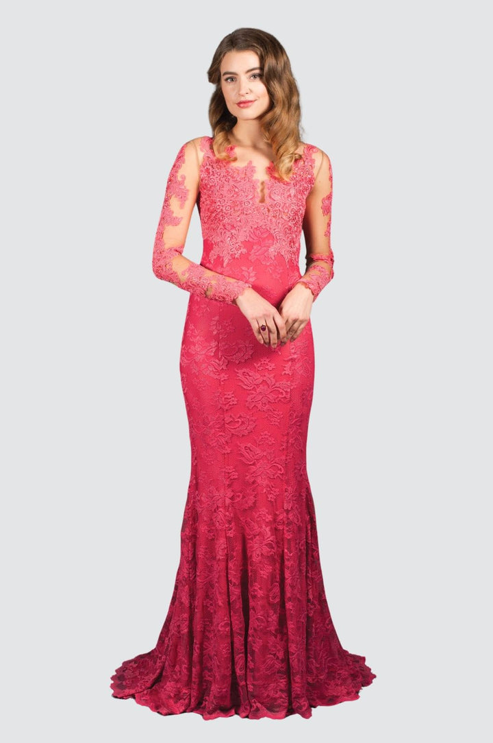 Glamorous Long-Sleeve Lace Gown