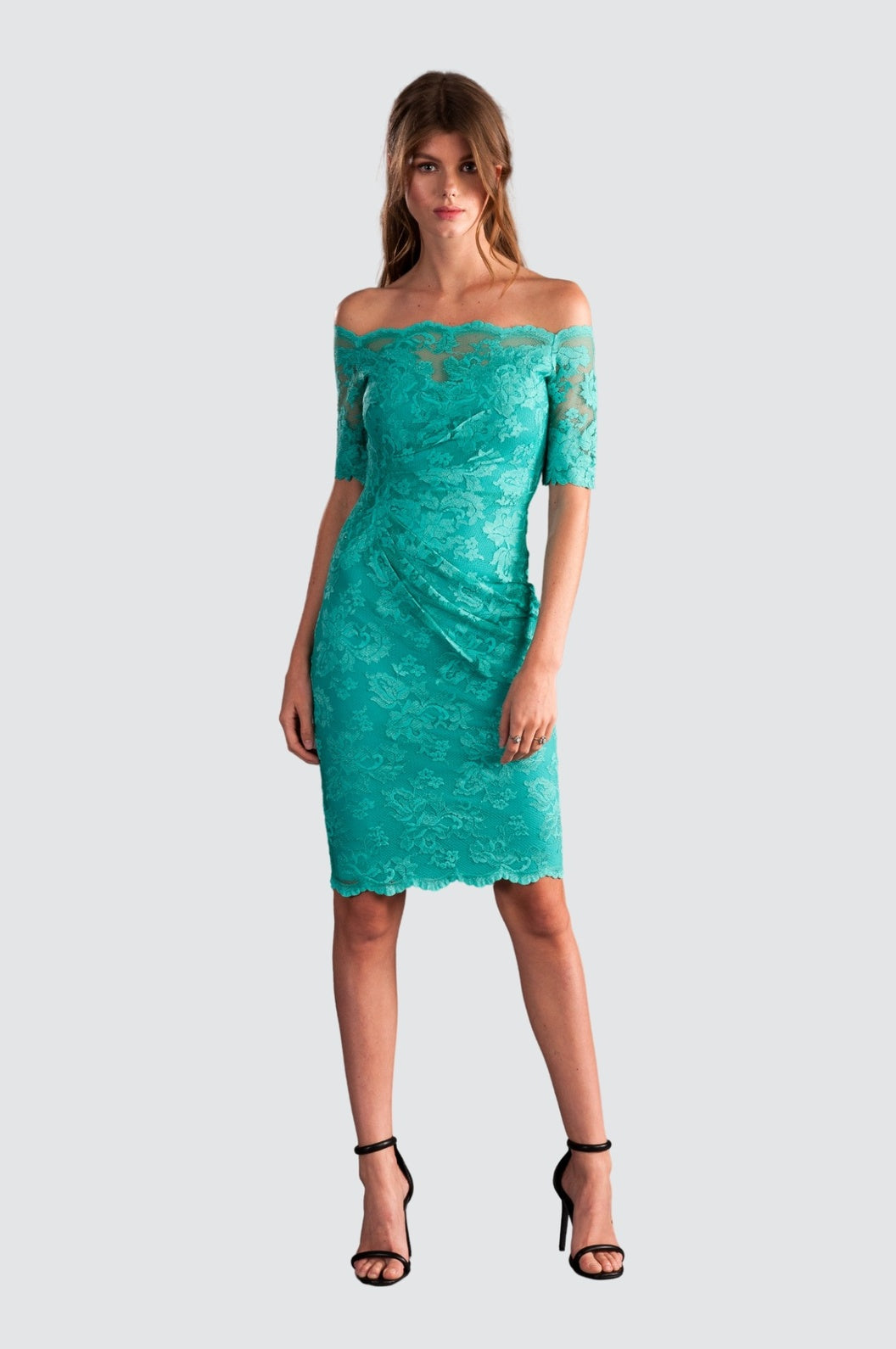 Off-Shoulder Lace Dress with Swarovski