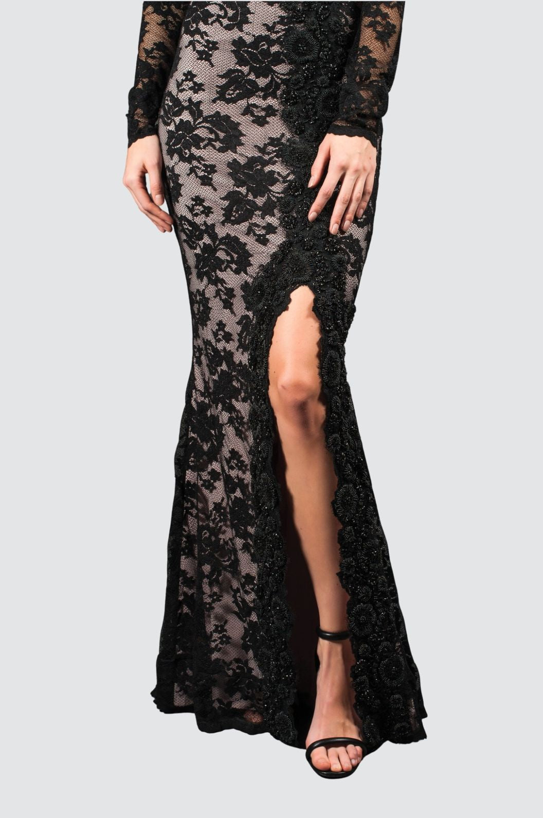 Lace V-Neck Gown with Split