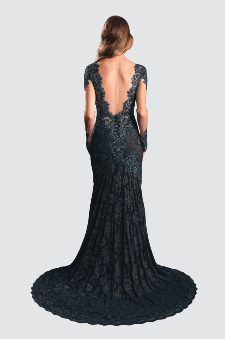 Elegant Black Lace Gown with Sequins
