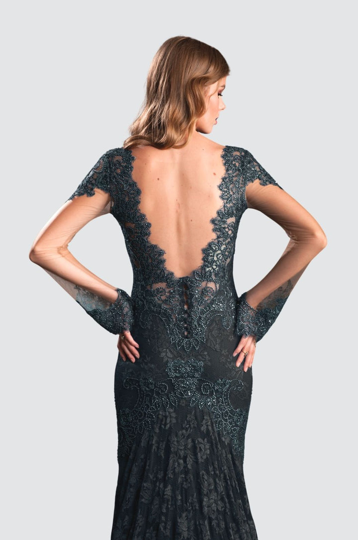 Elegant Black Lace Gown with Sequins