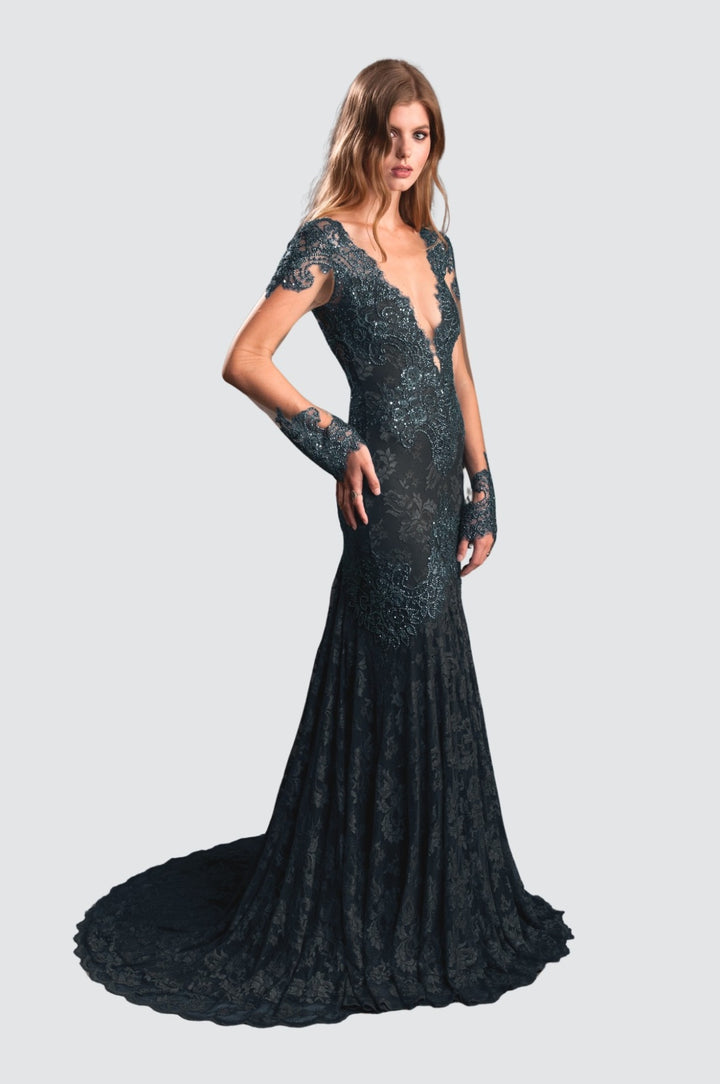Elegant Black Lace Gown with Sequins
