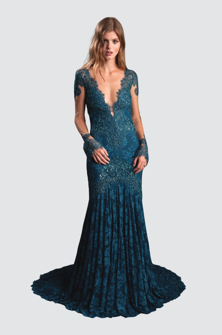 Elegant Black Lace Gown with Sequins