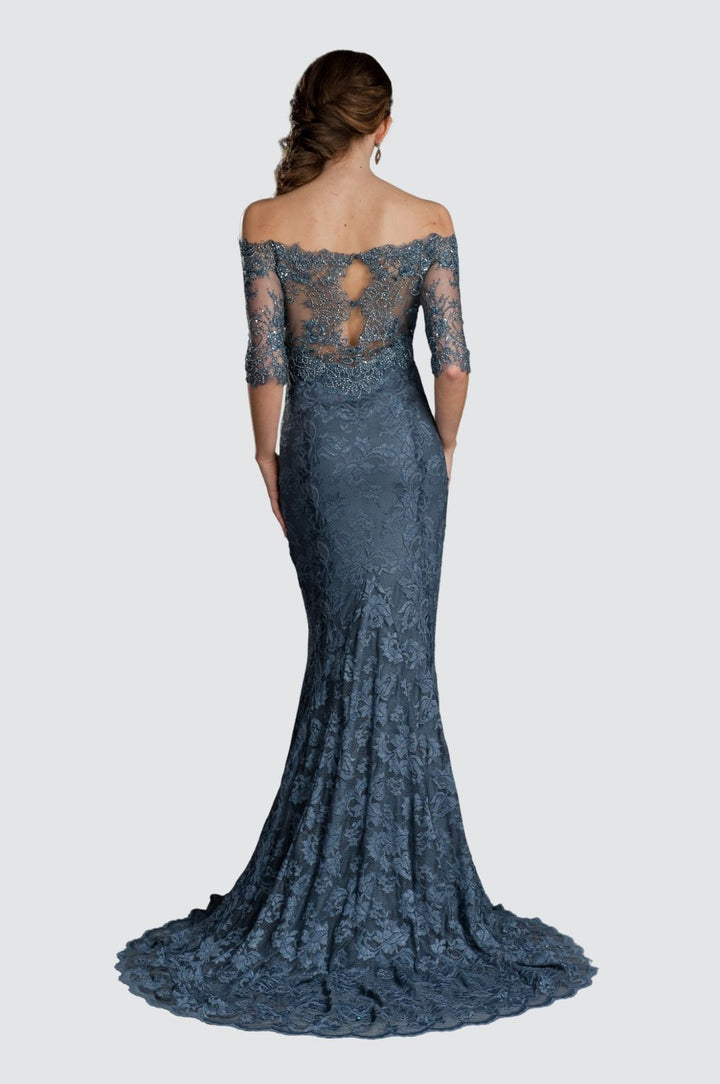 Off-Shoulder Beaded Lace Evening Dress