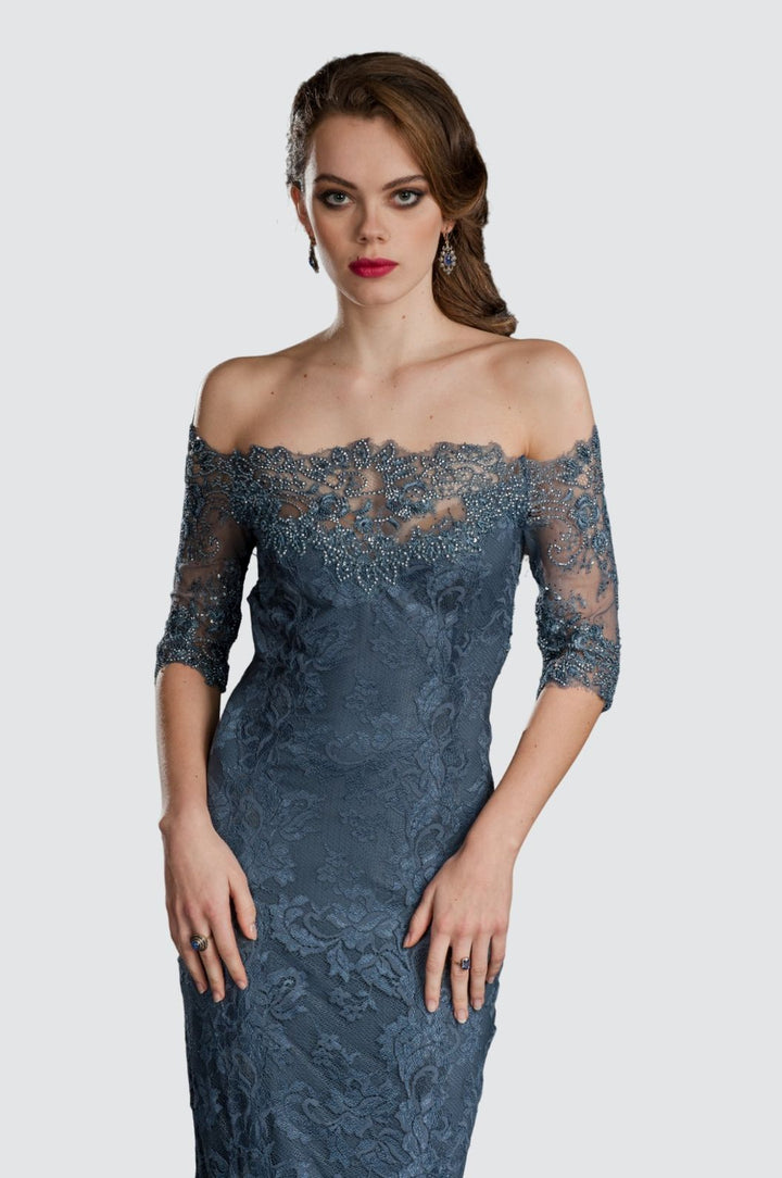 Off-Shoulder Beaded Lace Evening Dress