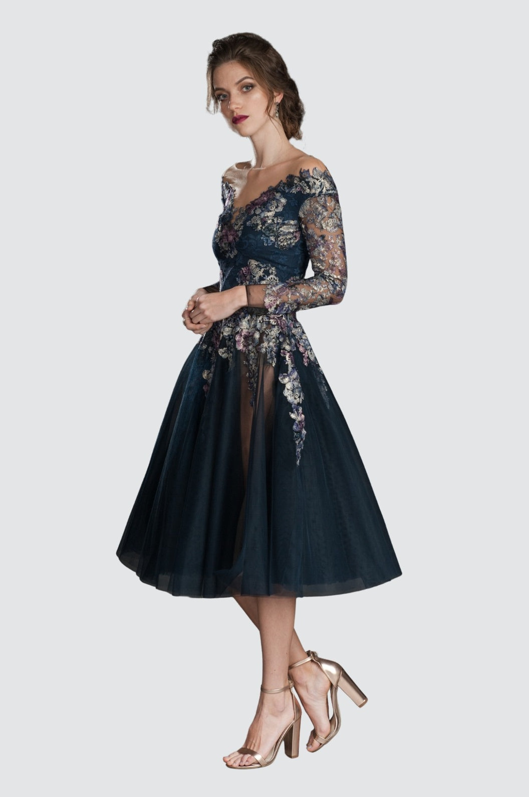 A-Line Lace Dress with Illusion