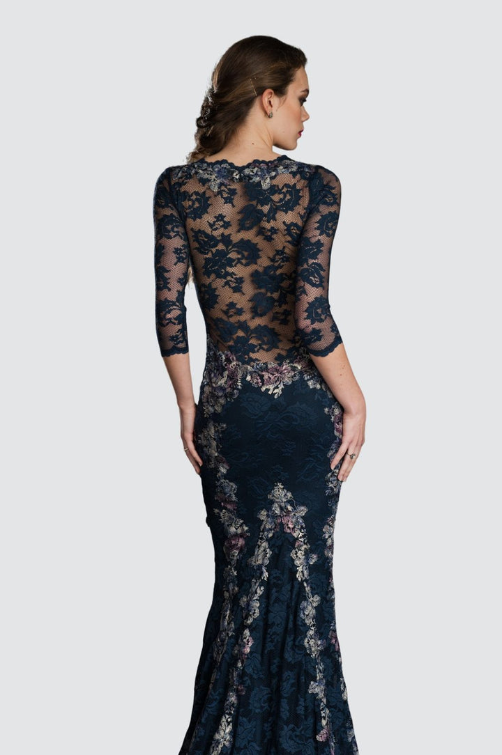 Embroidered Lace Mermaid Gown with Train