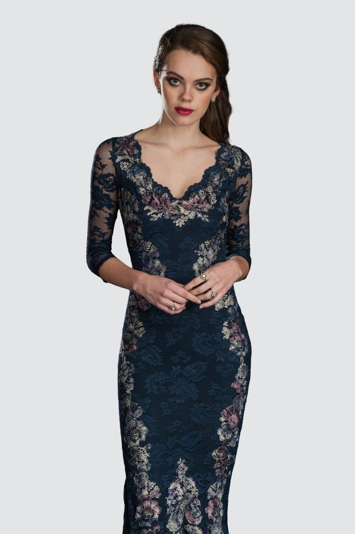 Embroidered Lace Mermaid Gown with Train