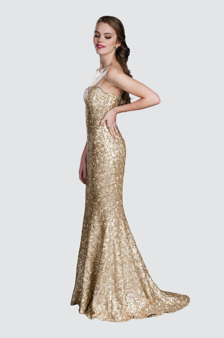 Strapless Illusion Neckline Sequin Mermaid Gown
