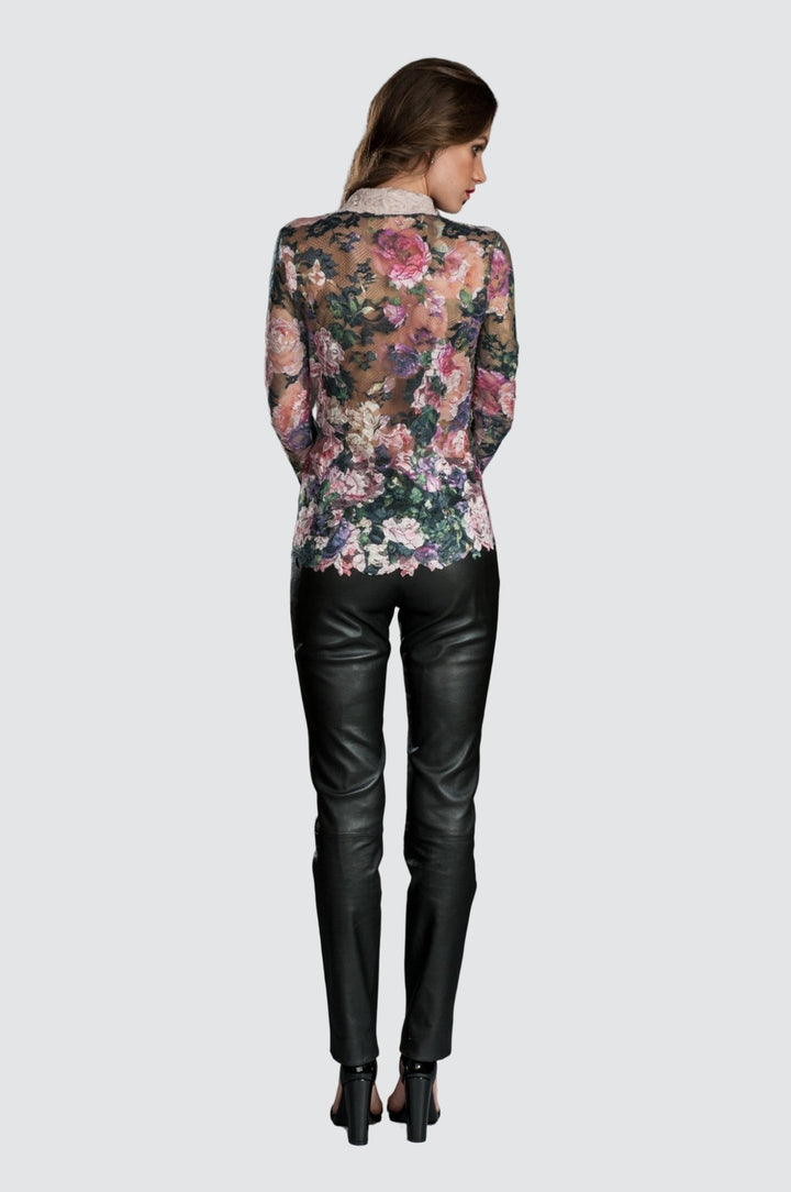 Romantic Long-Sleeve Sheer Floral Lace Blouse