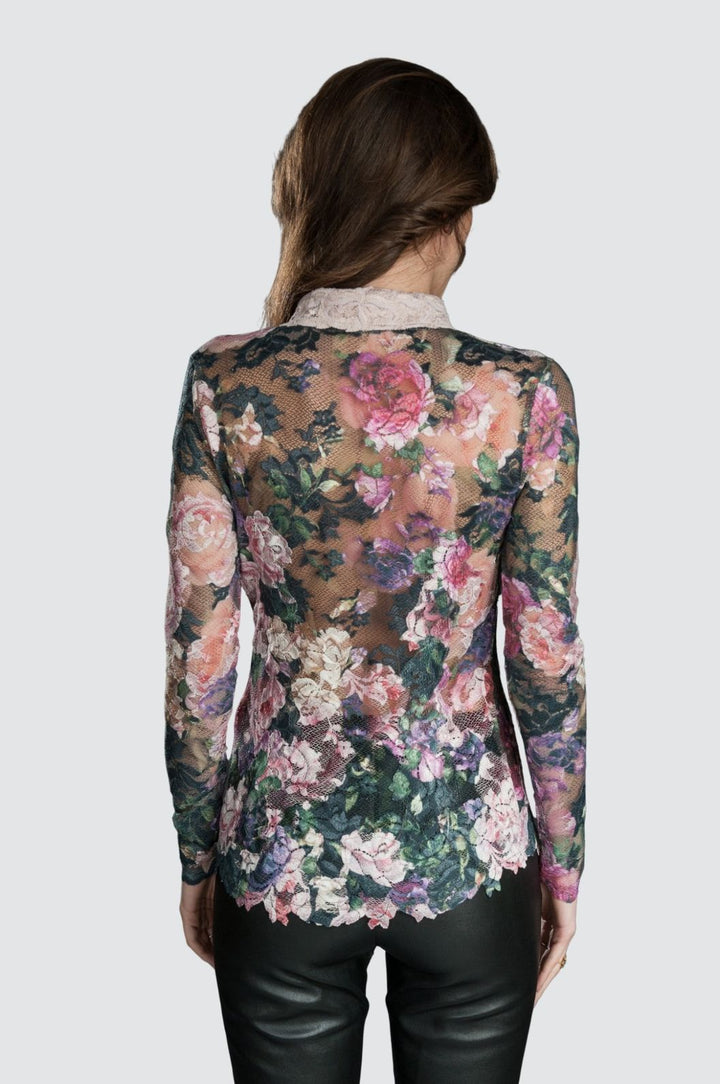 Romantic Long-Sleeve Sheer Floral Lace Blouse
