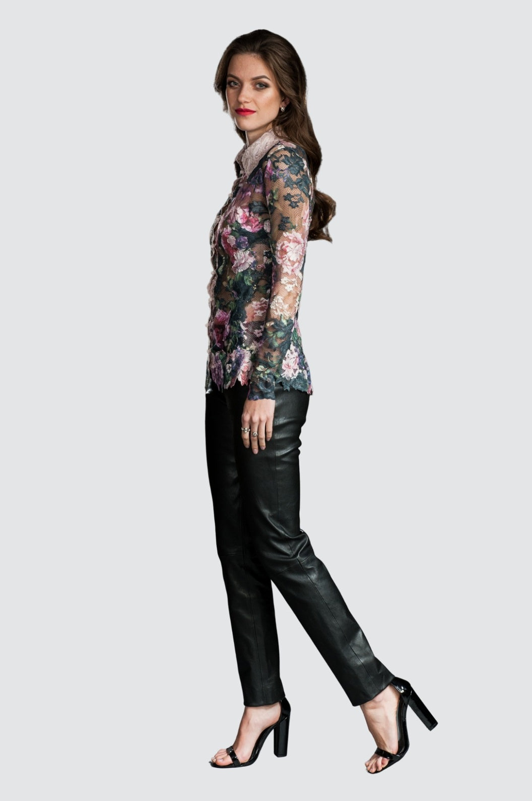 Romantic Long-Sleeve Sheer Floral Lace Blouse