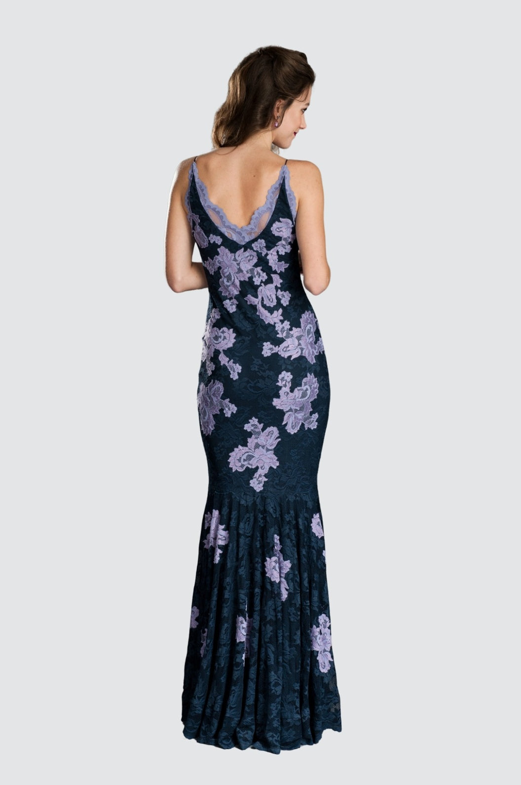 Floral Lace Mermaid Gown with Scalloped V-Neckline