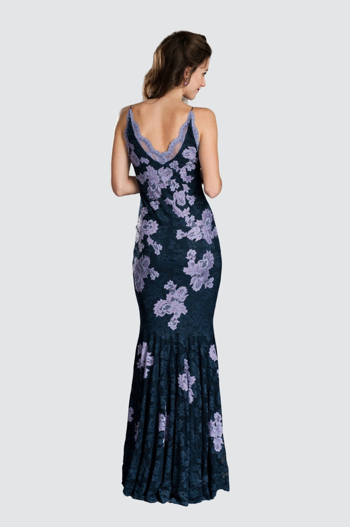 Floral Lace Mermaid Gown with Scalloped V-Neckline