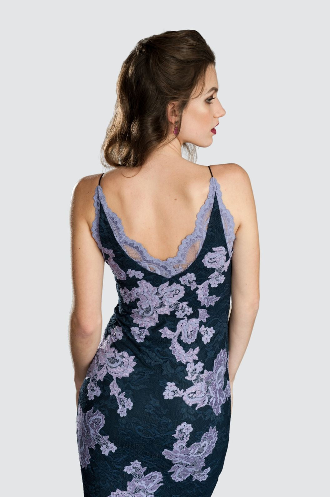 Floral Lace Mermaid Gown with Scalloped V-Neckline