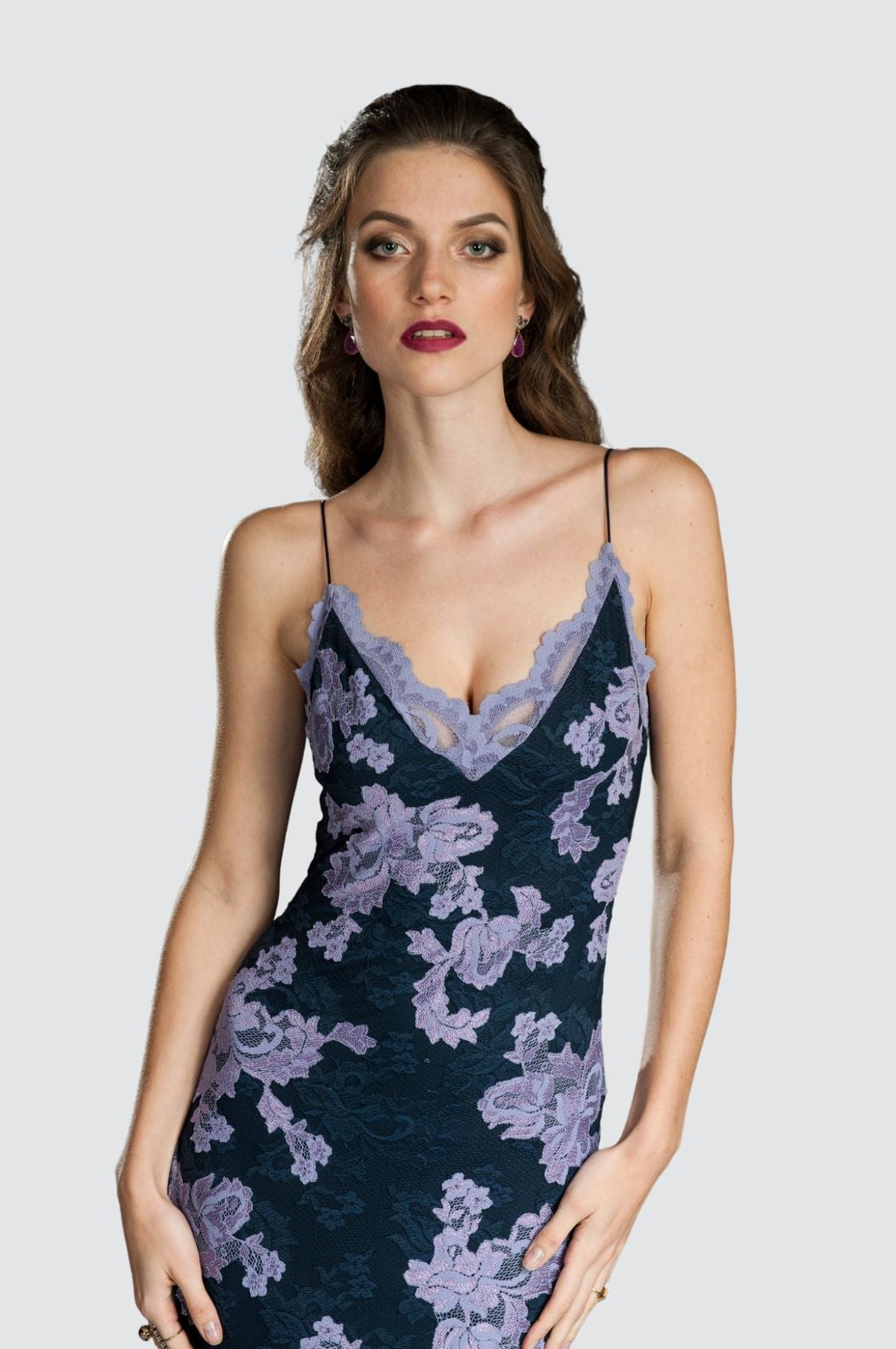 Floral Lace Mermaid Gown with Scalloped V-Neckline