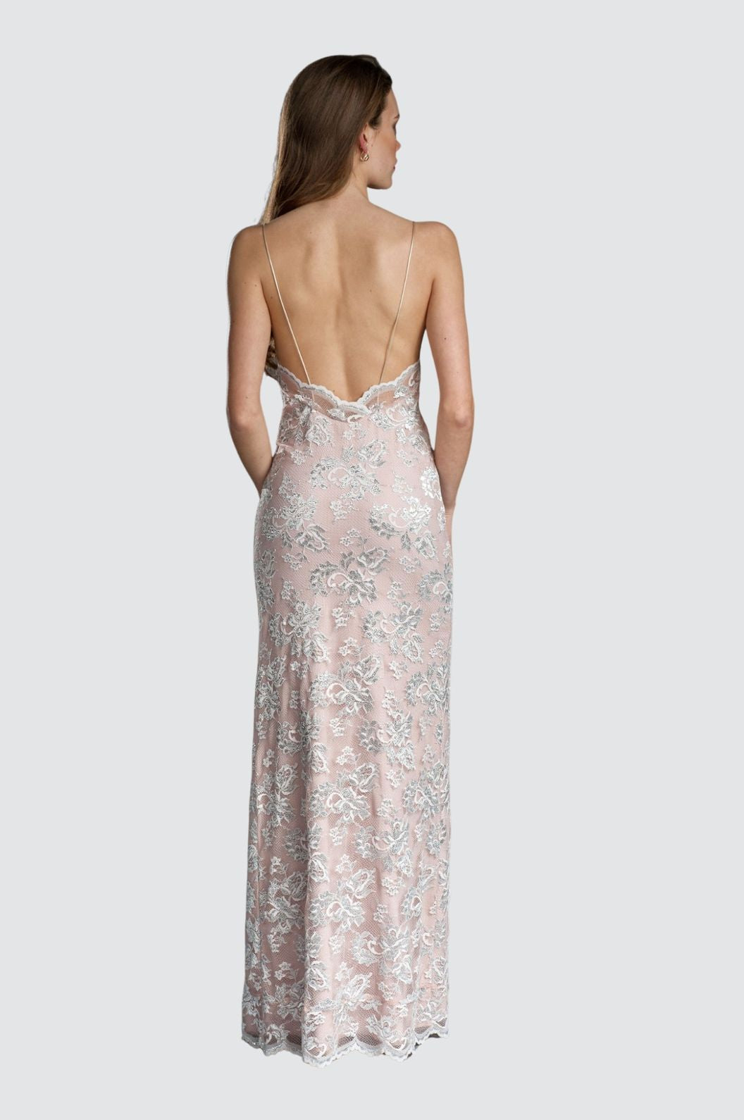 Lace Gown with Slit Detail