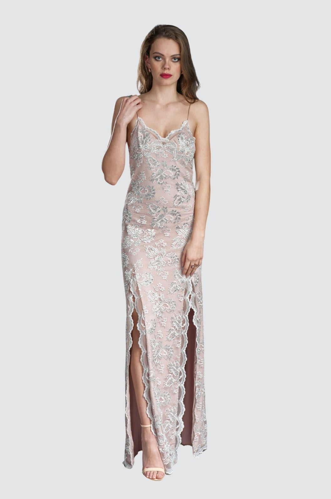 Lace Gown with Slit Detail