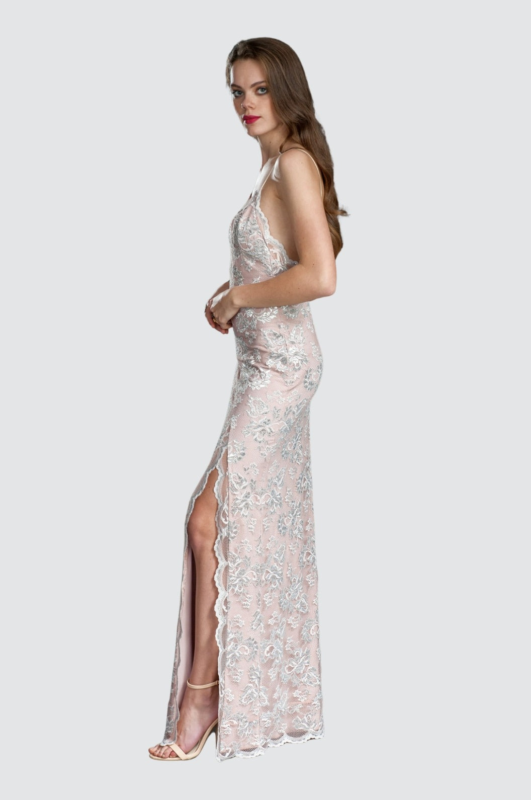Lace Gown with Slit Detail