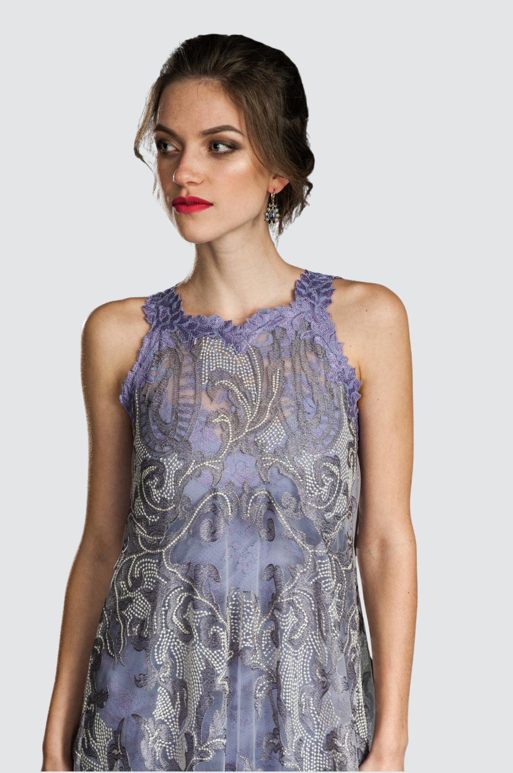 Lavender Embroidered Tulle Gown with Lace Underdress