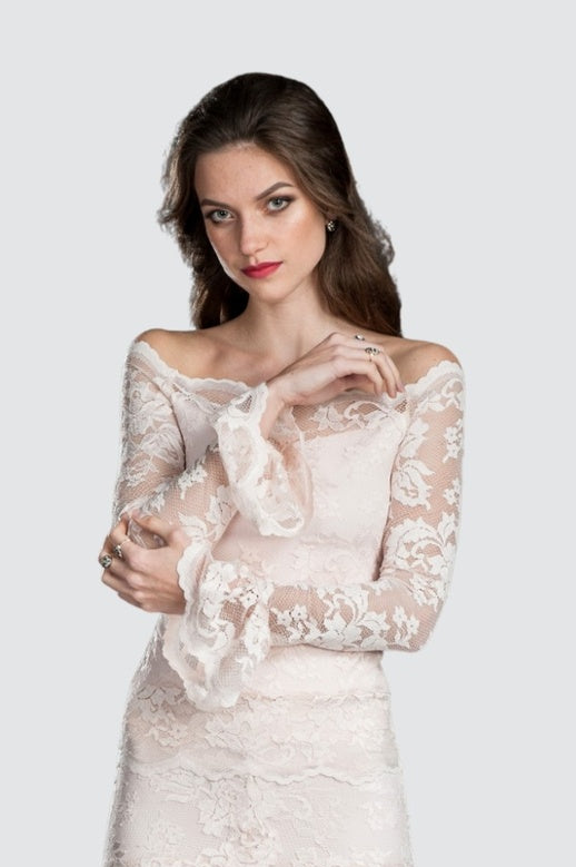 Shell Lace Top with Ruffle Detail