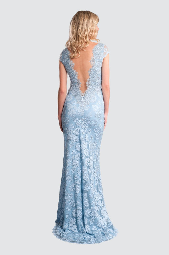Elegant Lace Gown with Deep V-Neckline