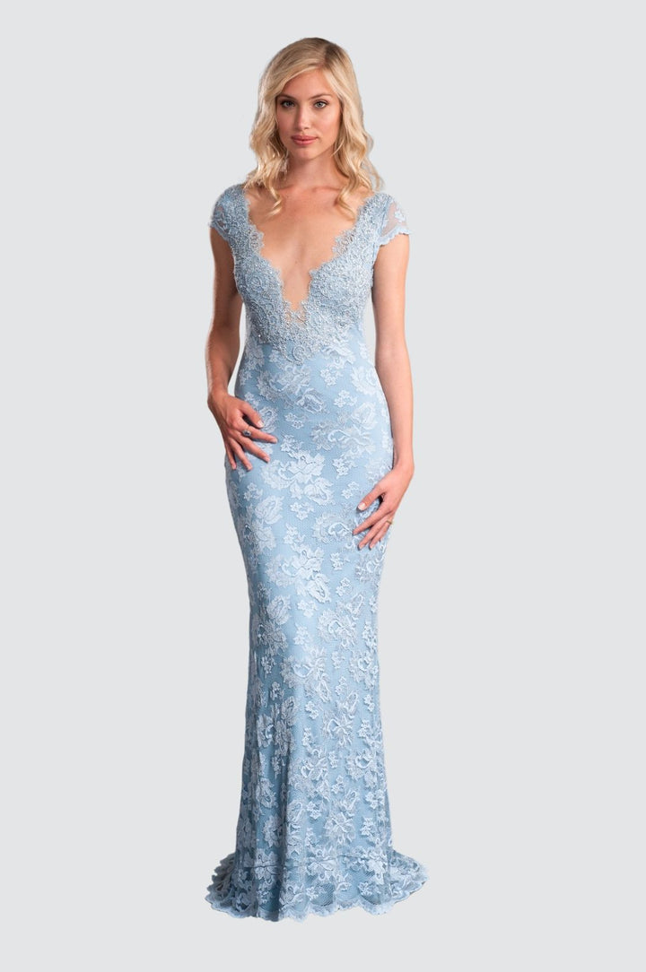 Elegant Lace Gown with Deep V-Neckline