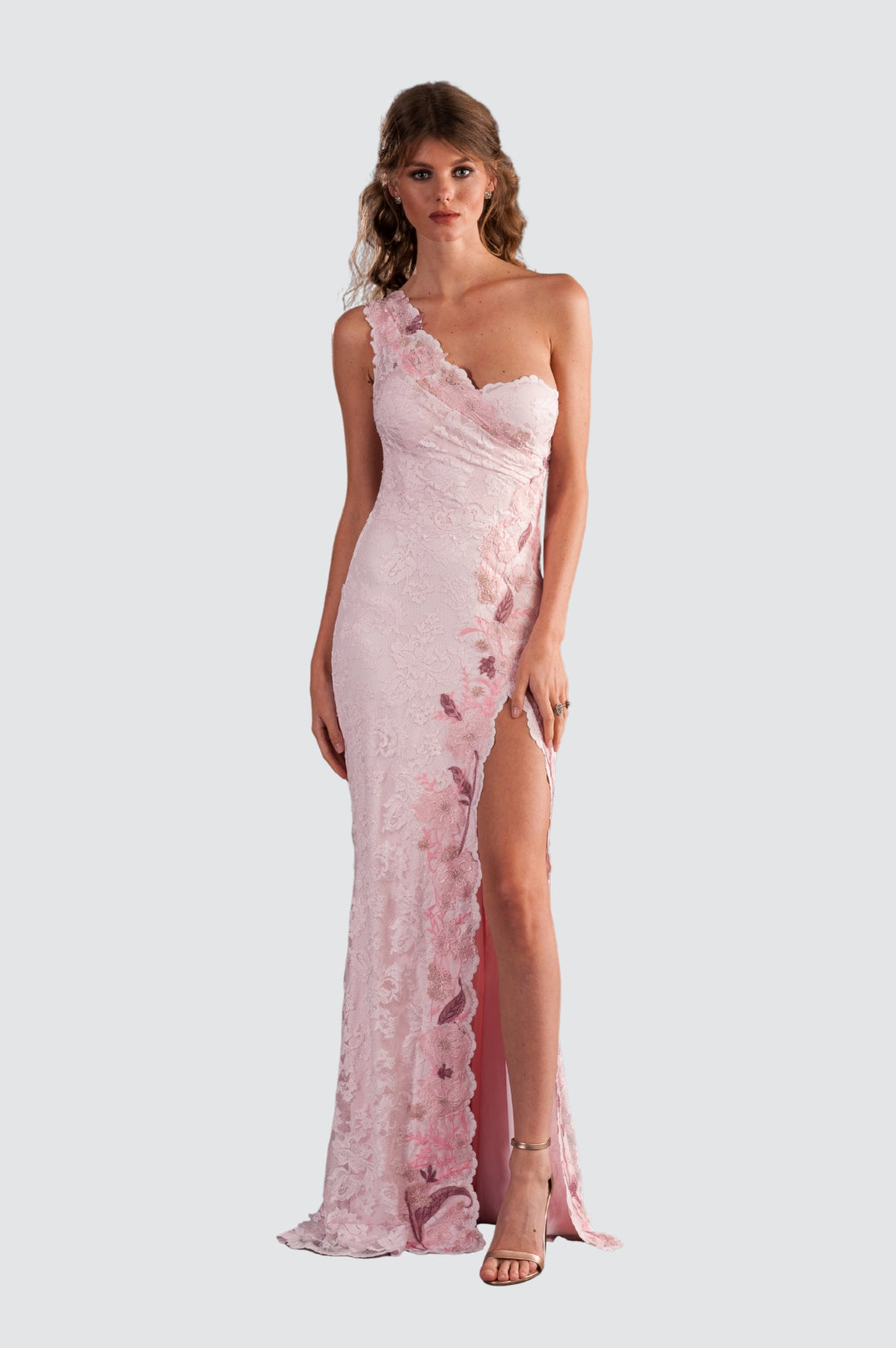 One-shoulder Lace Gown