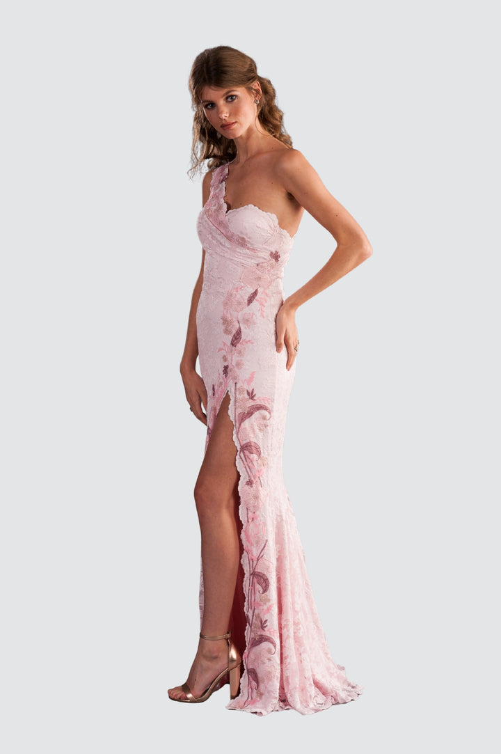One-shoulder Lace Gown