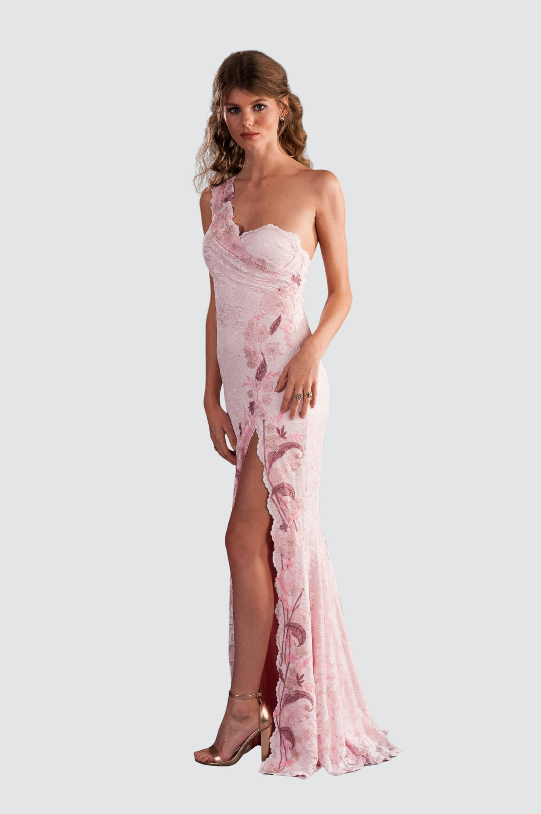 One-shoulder Lace Gown