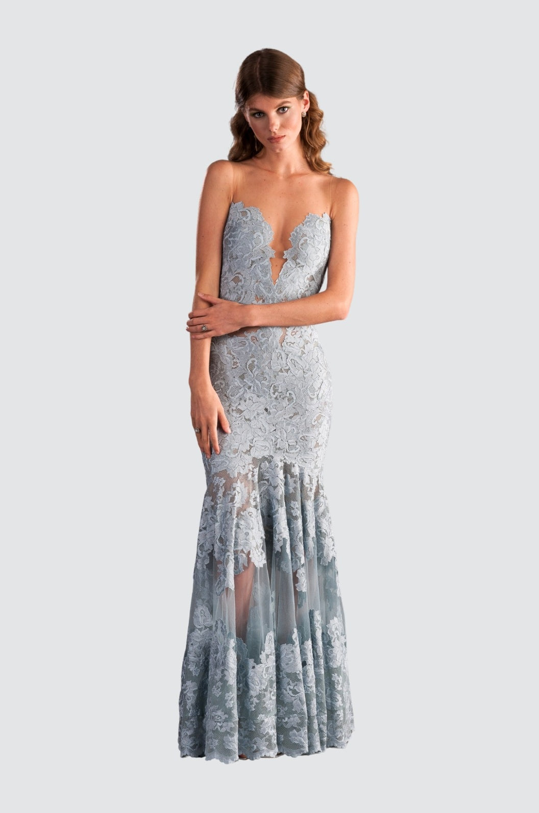 Elegant Sage Gown with Illusion