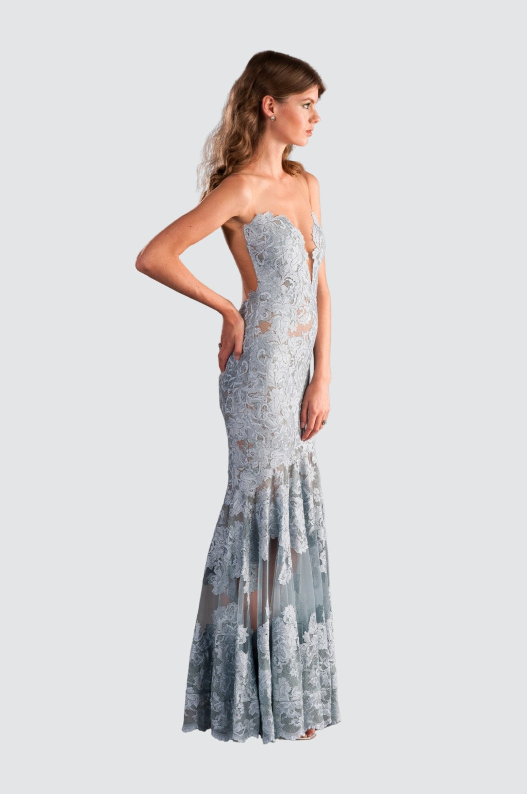 Elegant Sage Gown with Illusion