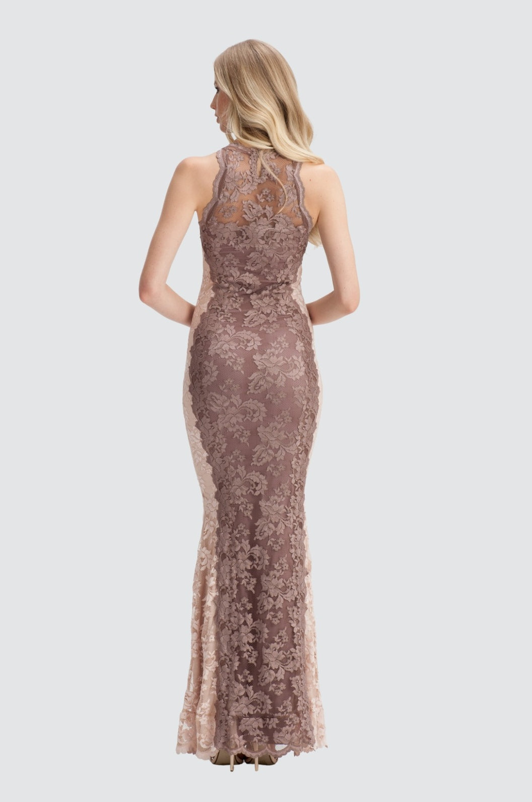 Two-Tone Lace Mermaid Evening Gown