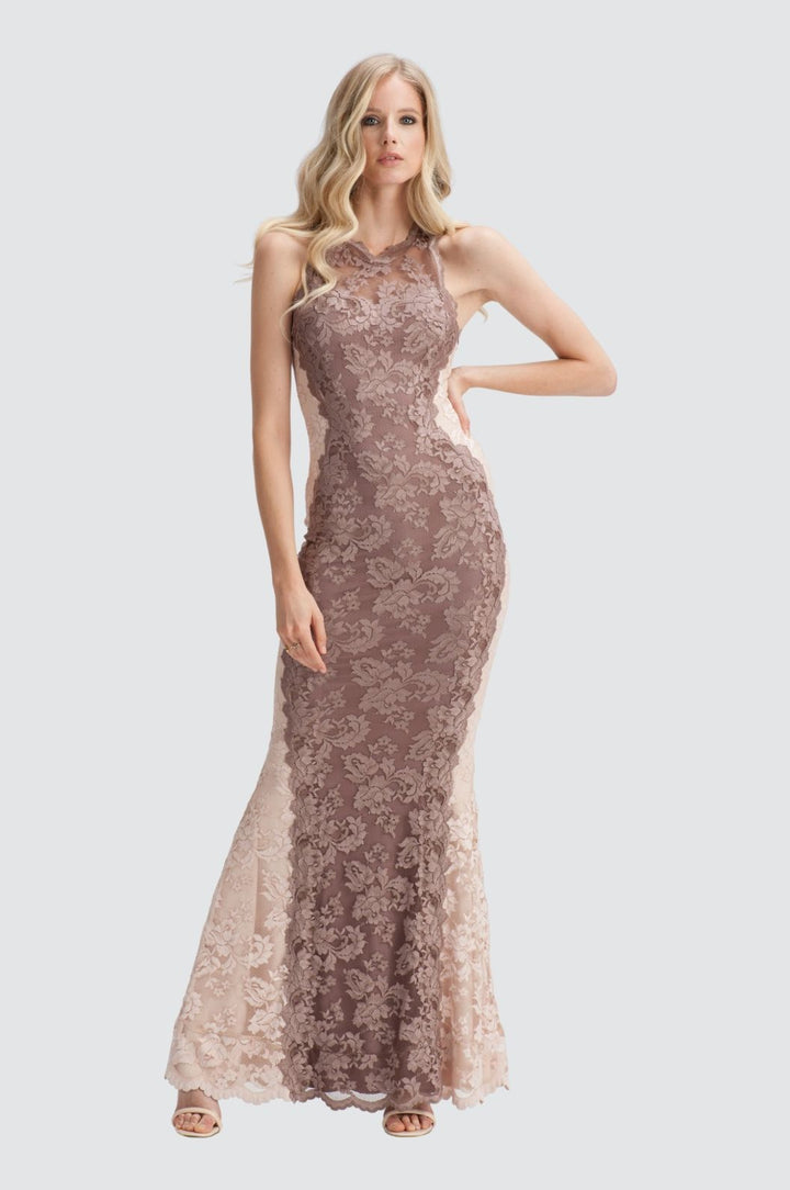 Two-Tone Lace Mermaid Evening Gown