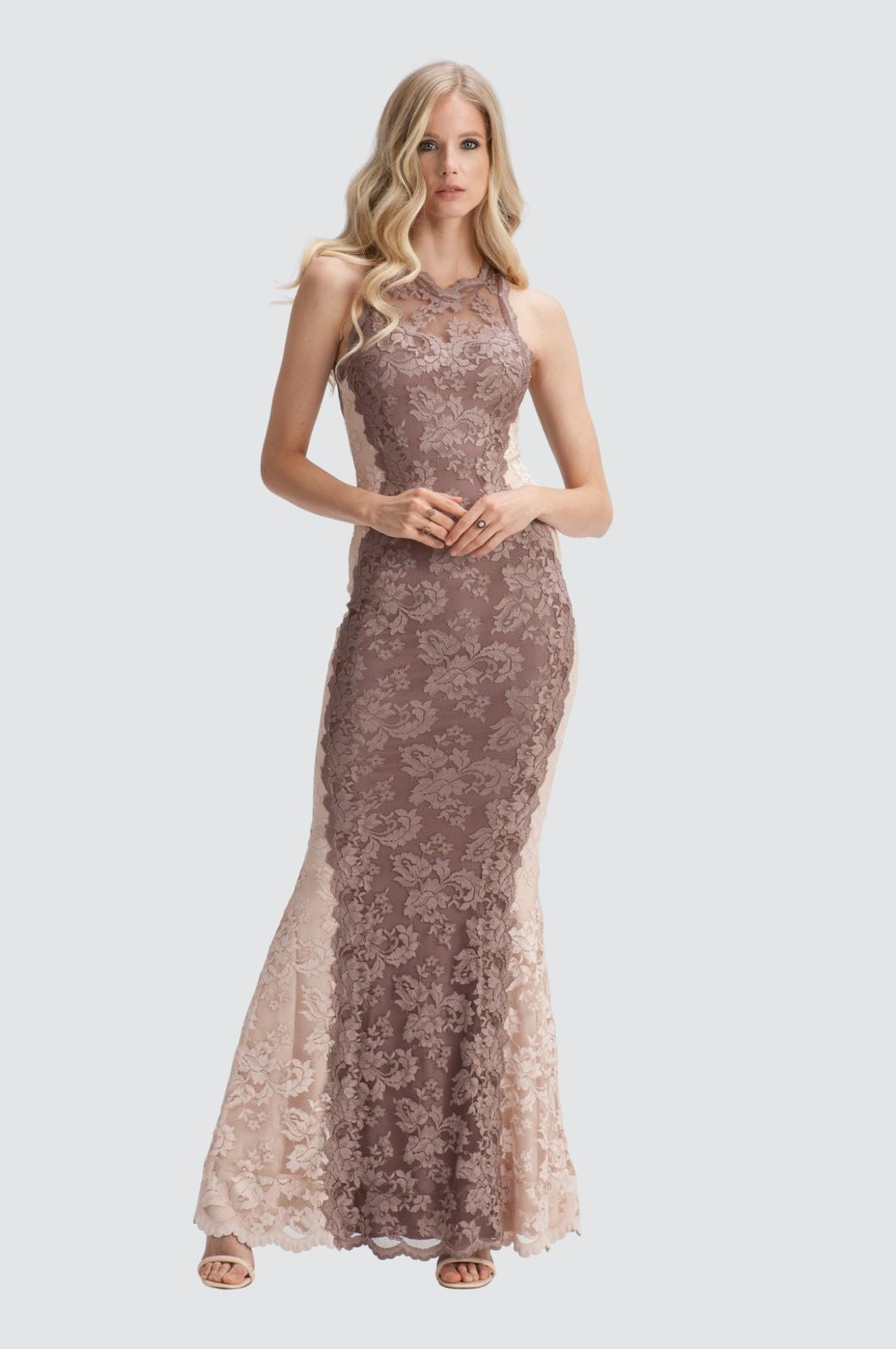 Two-Tone Lace Mermaid Evening Gown