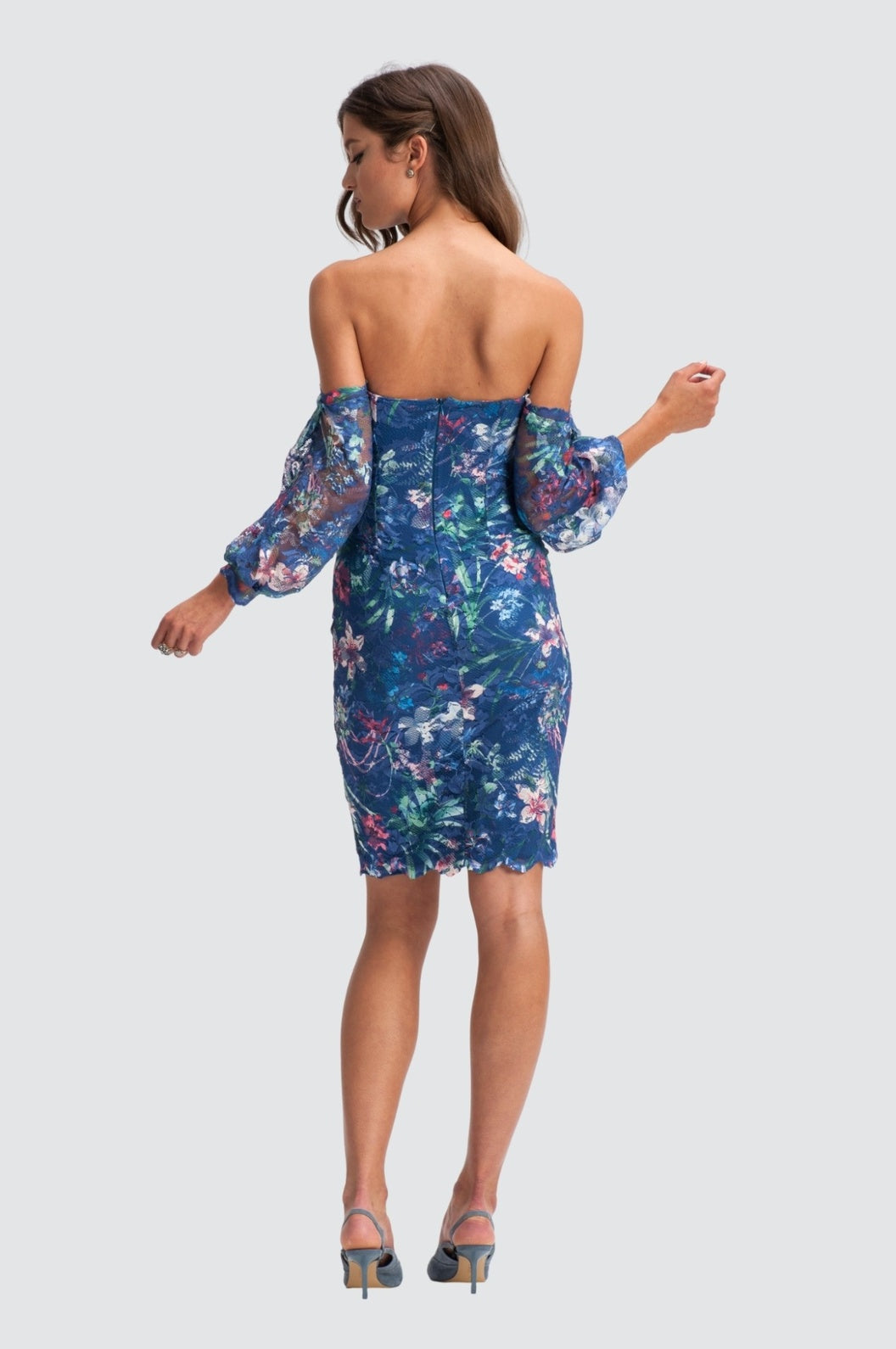 Floral Off-Shoulder Puff Sleeves Cocktail Dress