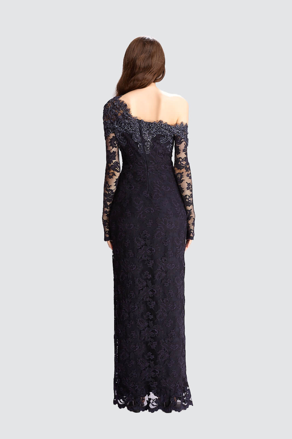 Noir Seduction One-Shoulder Lace Gown-1
