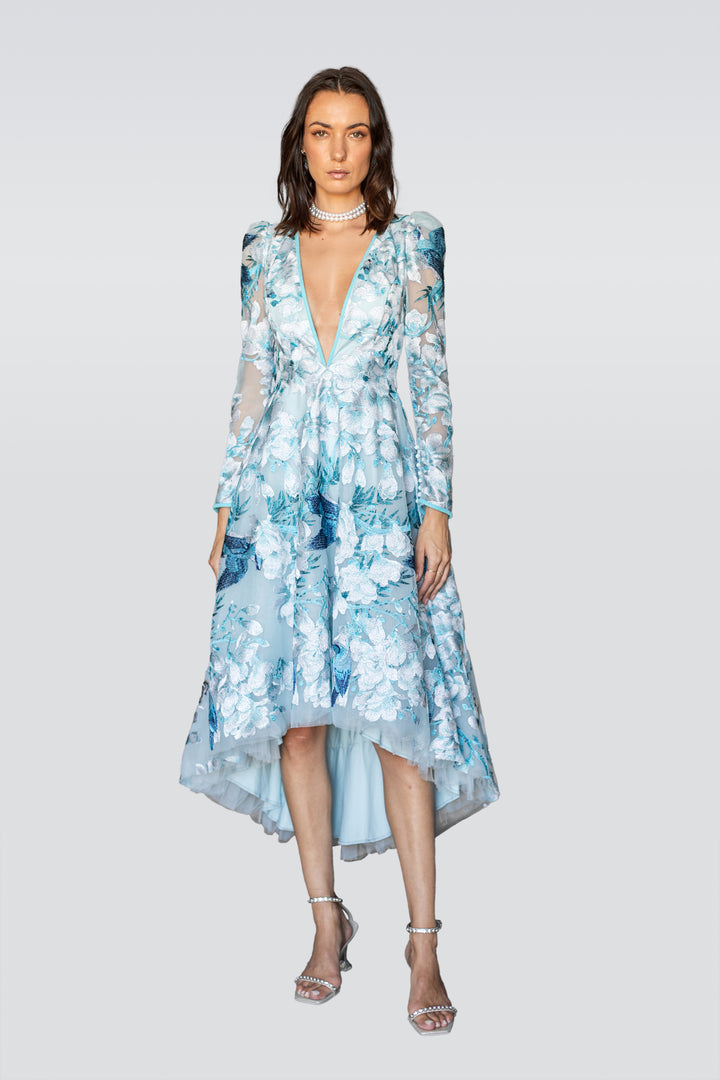 V Neck Floral Dress-0