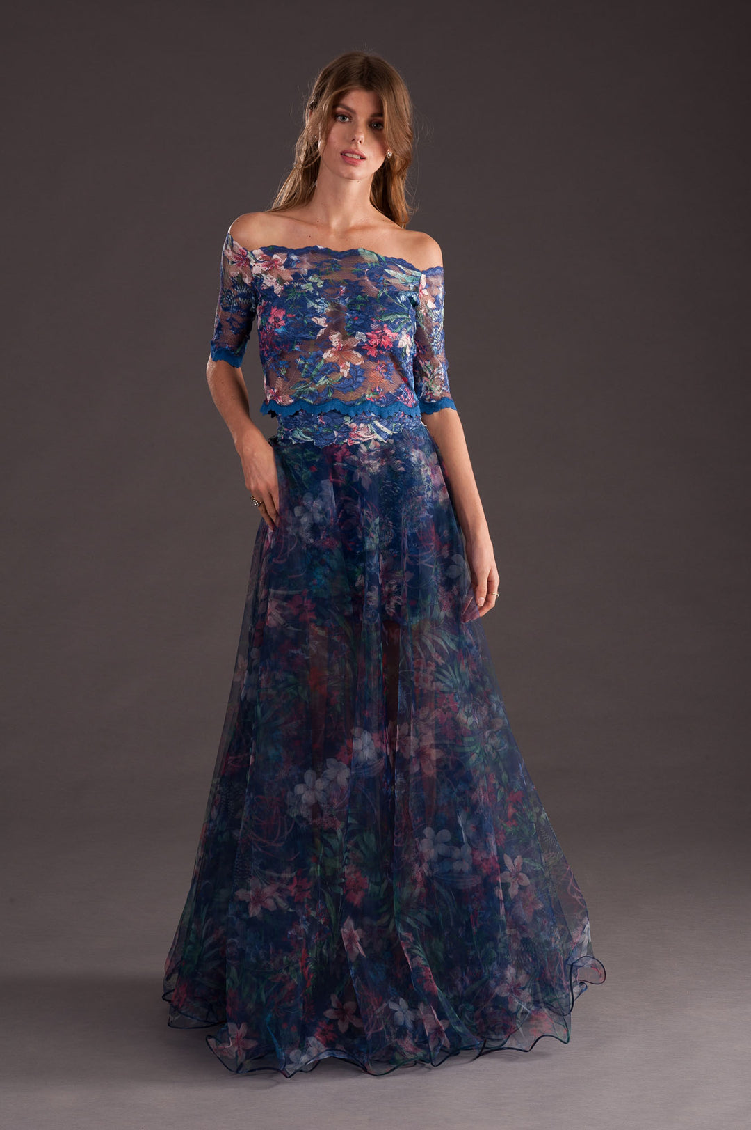Floral Sheer Layered Maxi Skirt-5