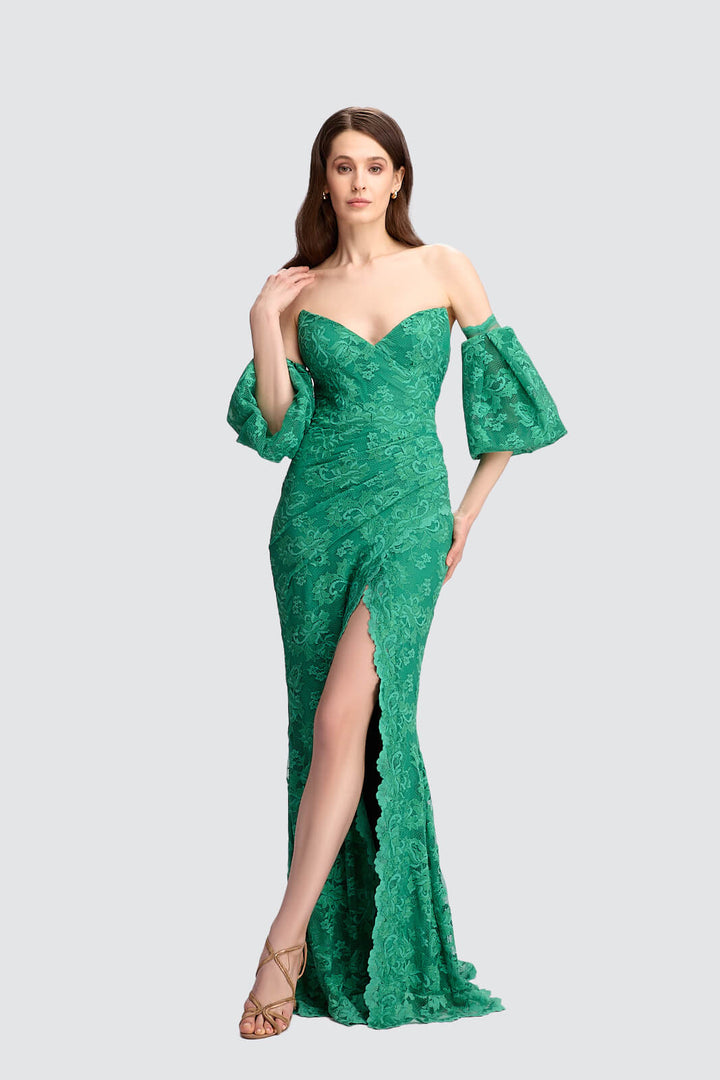 Lace Gown with Detachable Sleeves-0