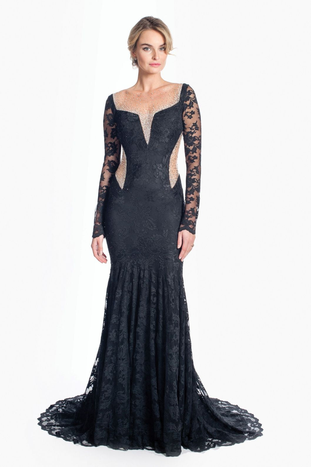 Luxurious Lace Gown with Sparkling Embellishments-0