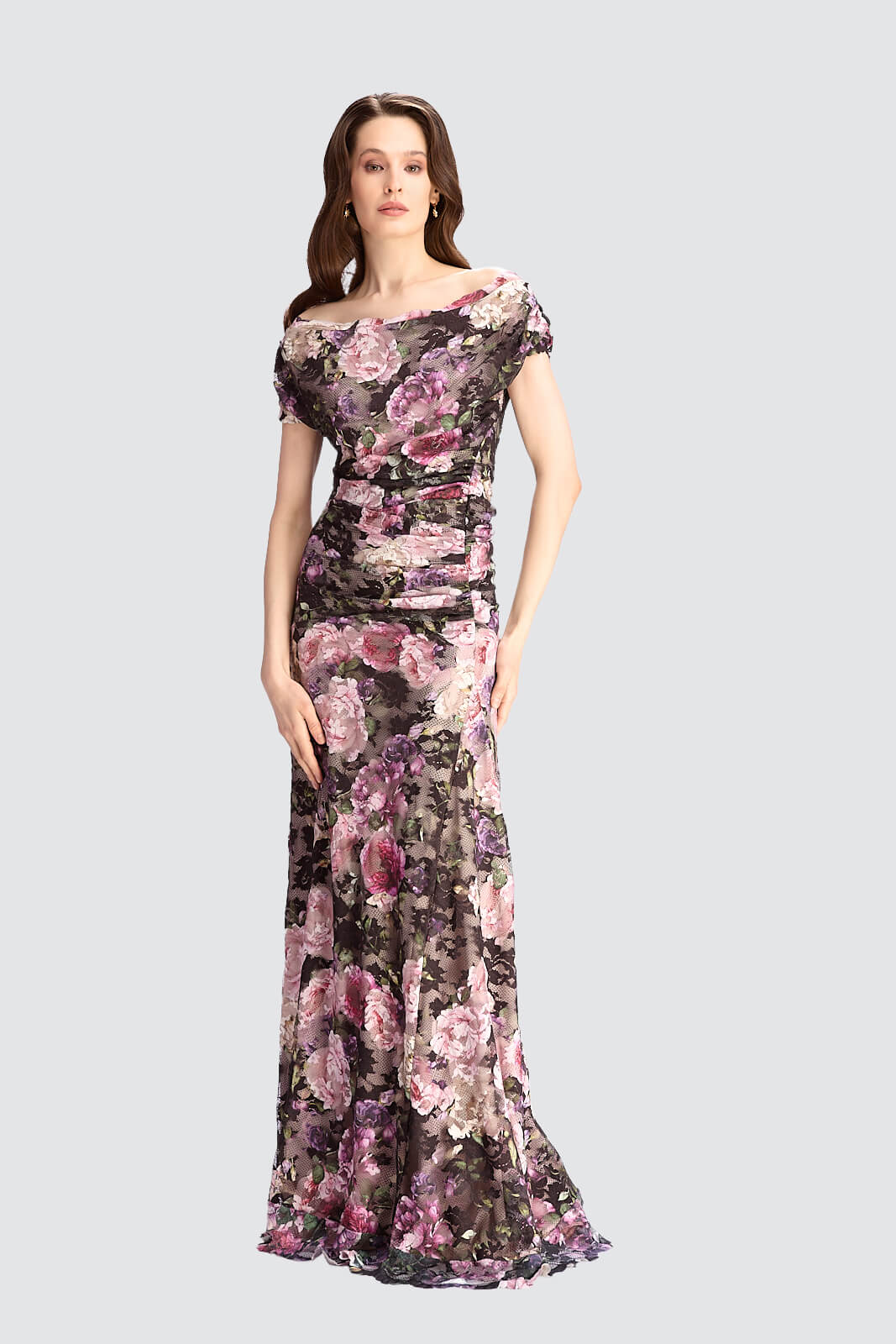 Floral Off-Shoulder Lace Gown-0