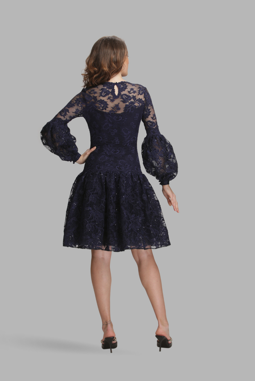 Puffy balloon sleeve pleated skirt dress-2