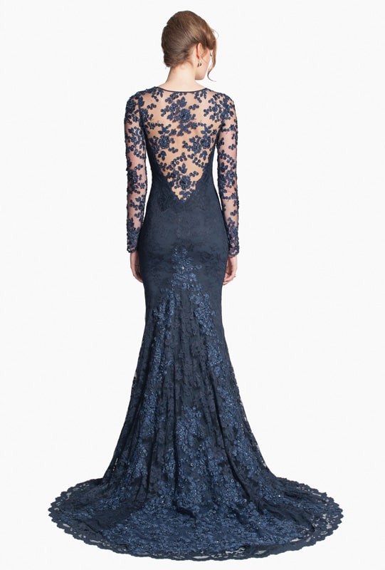 Navy Haute Couture Gown with Illusion-1