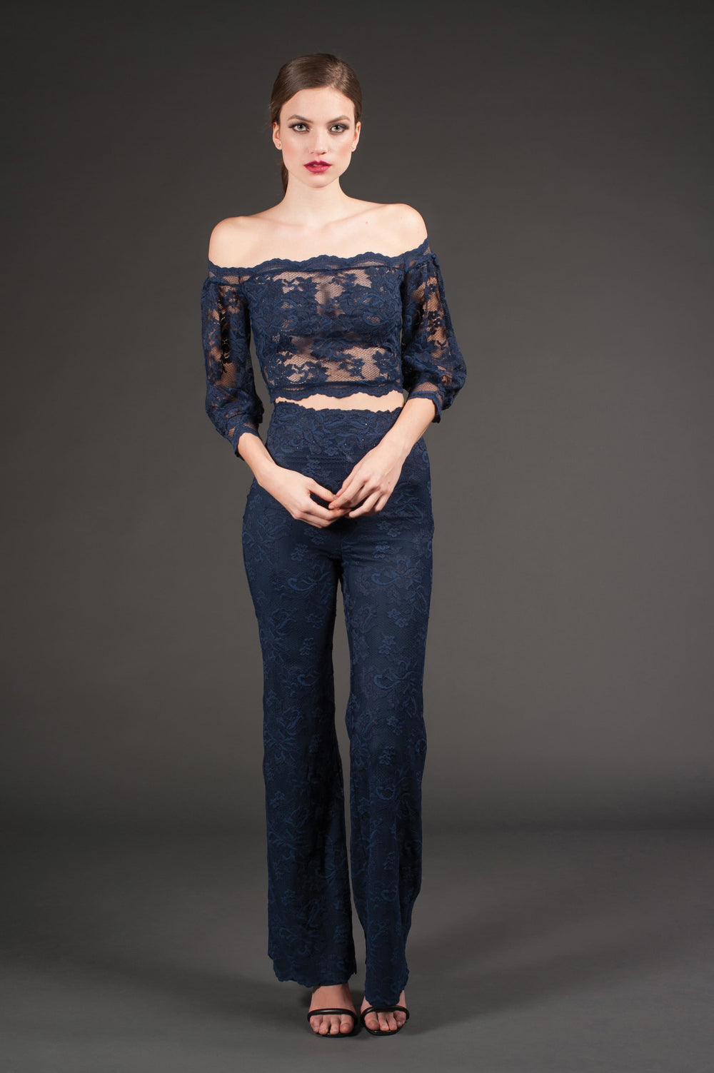 Dark Blue Off-Shoulder Lace Top-1