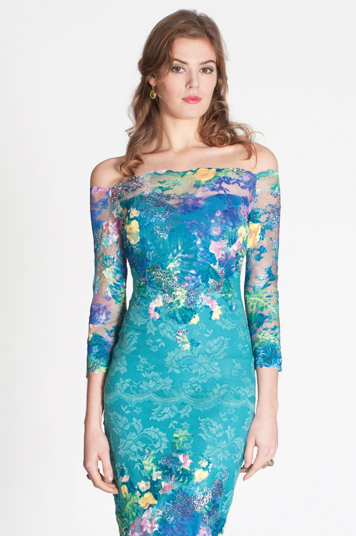 Off-Shoulder Long-Sleeves Floral Lace Top-0