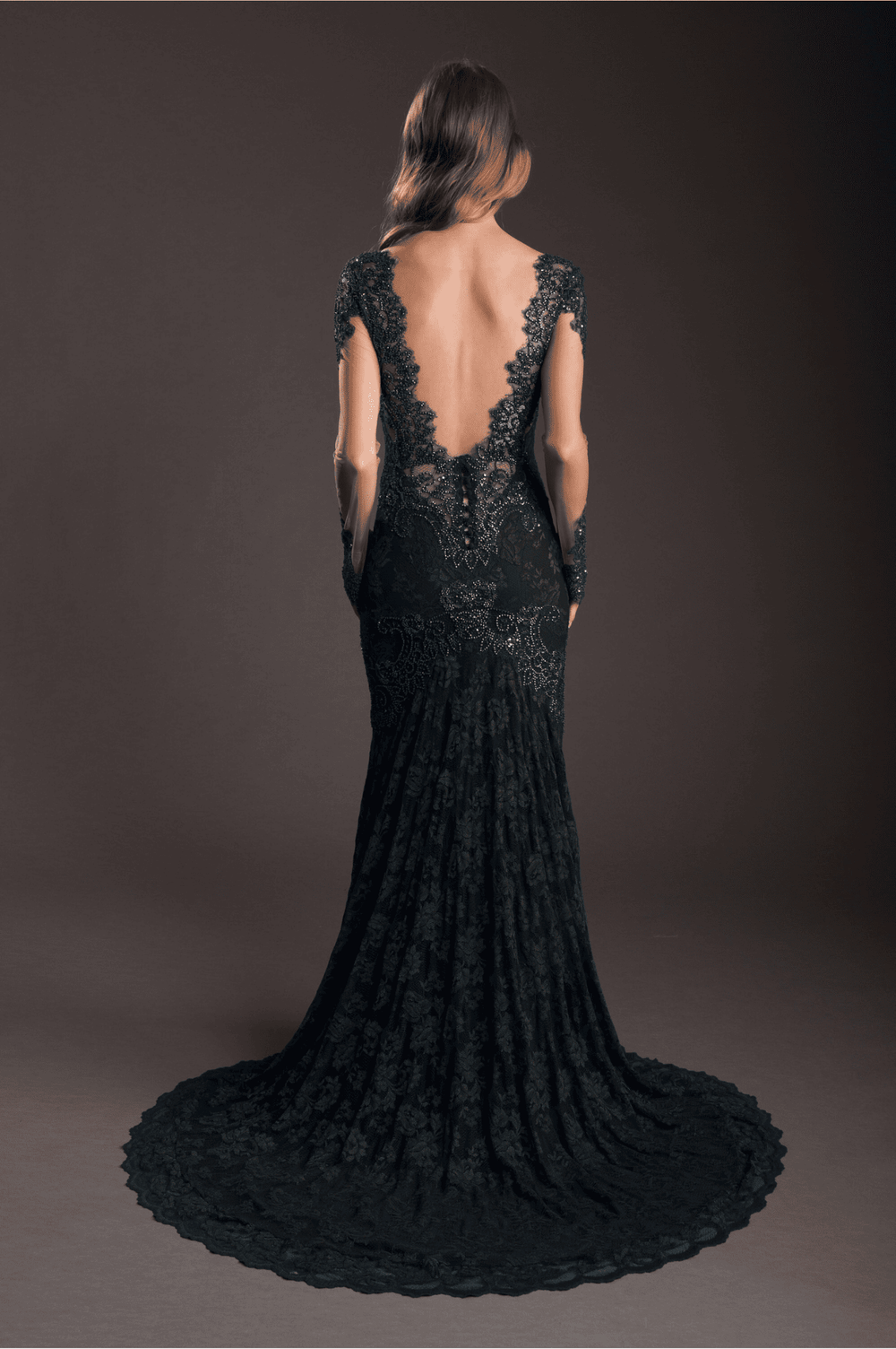Elegant Black Lace Gown with Sequins-1