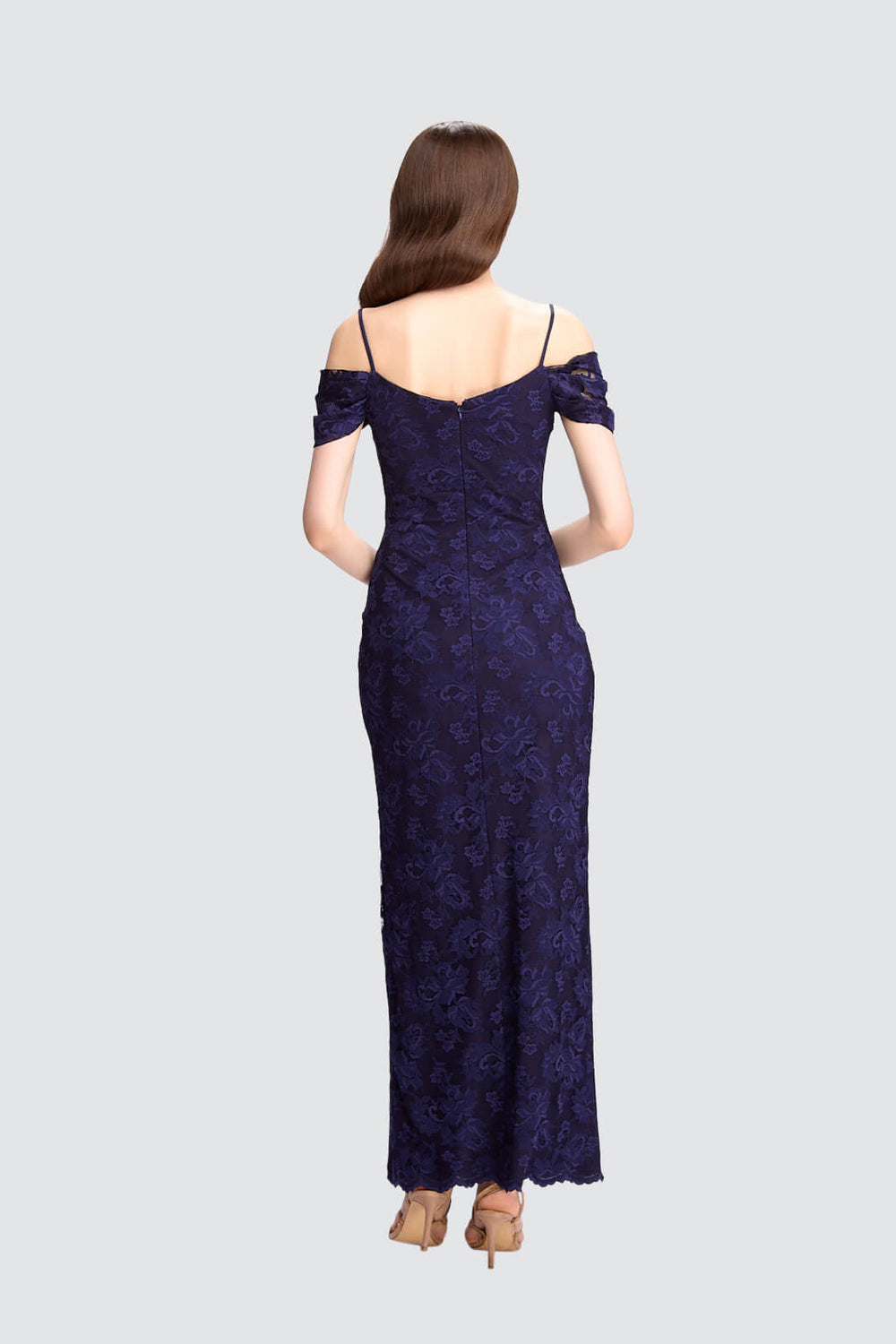 Off-Shoulder Lace Gown with Slit-1