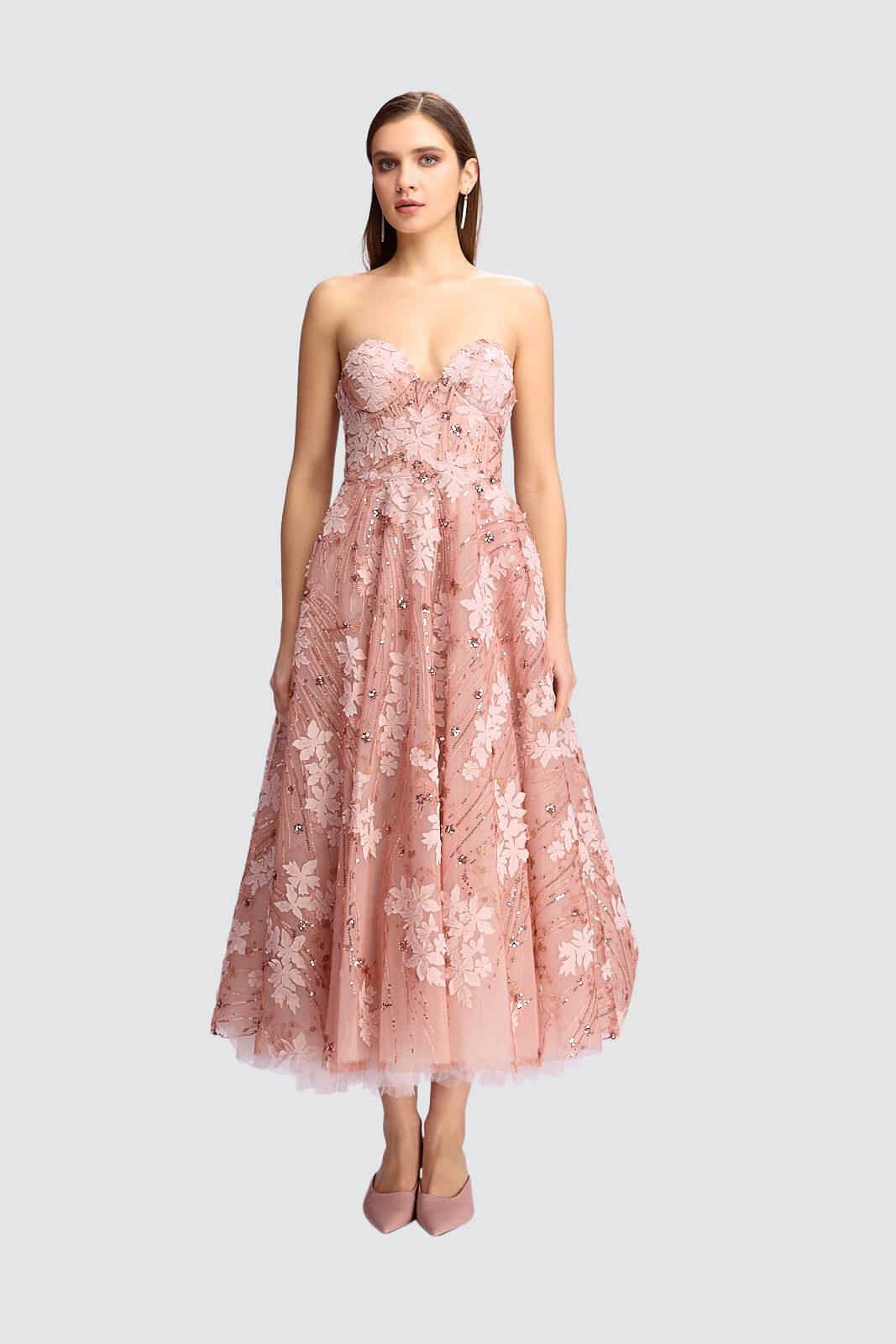 Floral Strapless Midi Gown-0